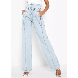 BooHoo NEW Acid Wash Corset Detail Wide Leg Jeans US 12 * flaw